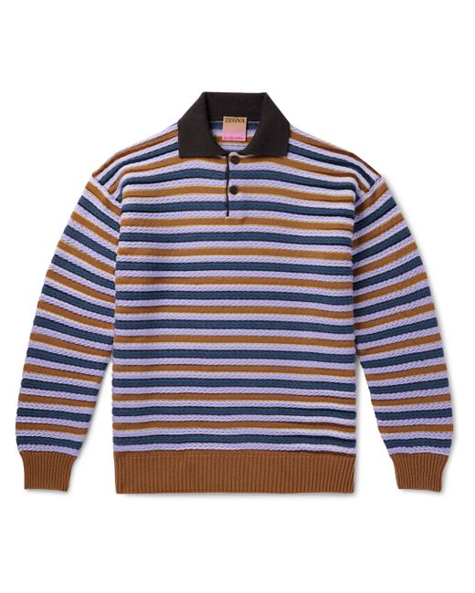 ZEGNA x The Elder Statesman Striped Cashmere and Wool-Blend Polo Shirt S