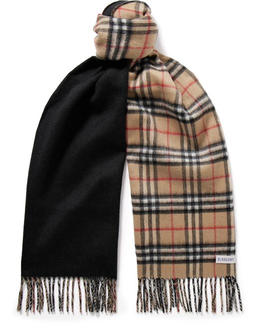 Burberry Reversible Fringed Checked Cashmere Scarf