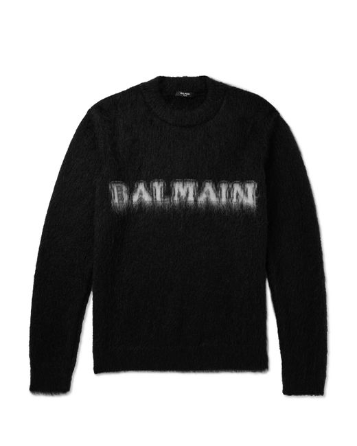 Balmain Logo-Jacquard Brushed Mohair-Blend Sweater S
