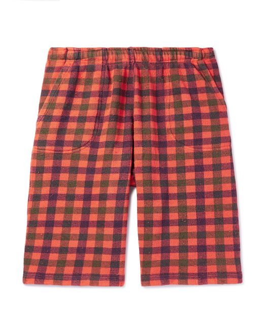 Erl Straight-Leg Distressed Checked Cotton-Jersey Shorts S