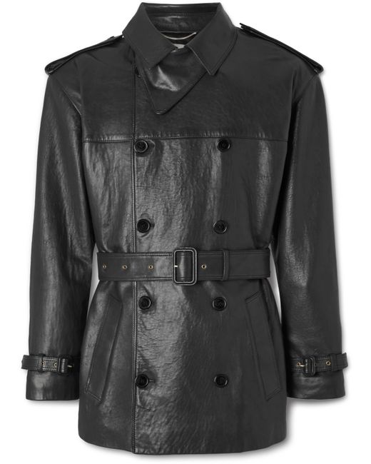 Saint Laurent Double-Breasted Leather Trench Coat IT 46