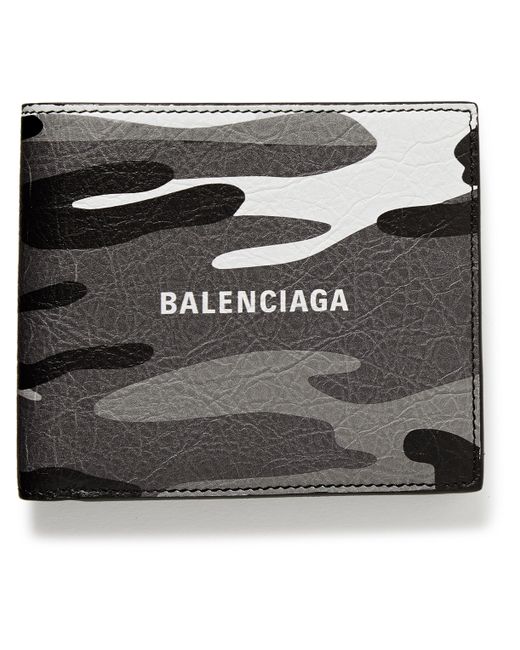 Balenciaga Logo and Camouflage-Print Textured-Leather Billfold Wallet