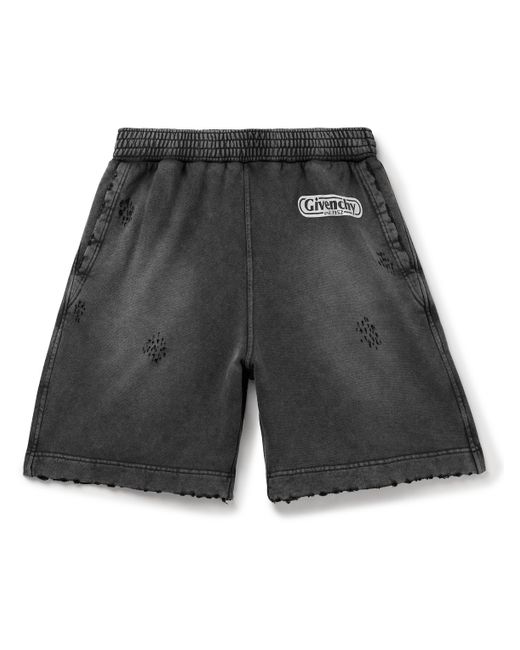 Givenchy Straight-Leg Distressed Logo-Print Cotton-Jersey Shorts XS