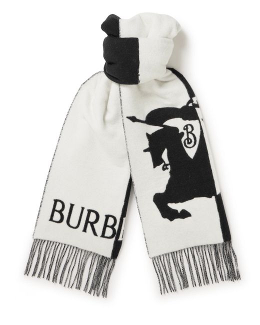 Burberry Fringed Colour-Block Wool and Cashmere-Blend Jacquard Scarf