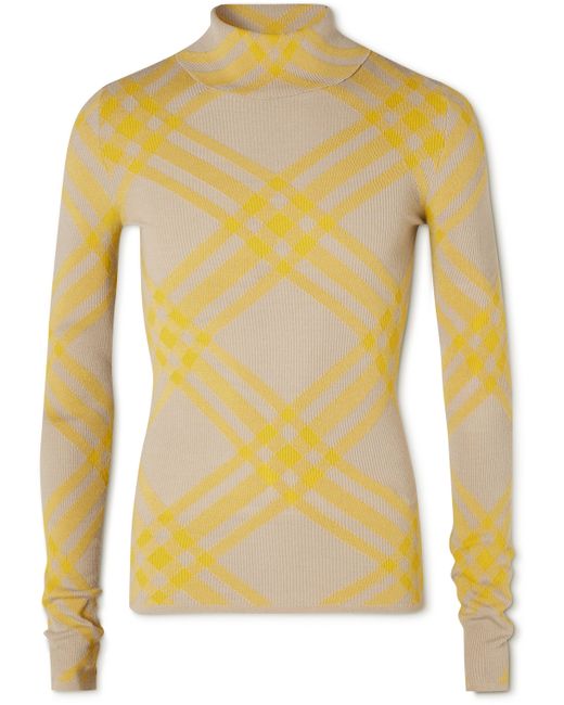 Burberry Checked Ribbed Wool-Blend Rollneck Sweater