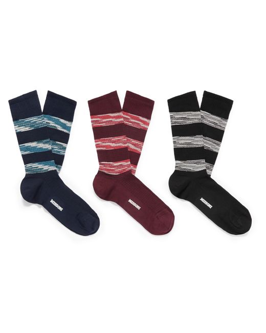 Missoni Three-Pack Striped Stretch Cotton-Blend Socks