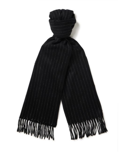 Saint Laurent Fringed Pinstriped Cashmere and Wool-Blend Scarf
