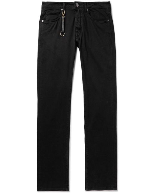 Incotex Leather-Trimmed Straight-Leg Jeans UK/US 28