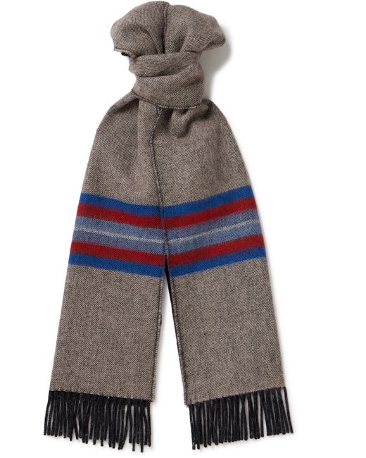 Johnstons of Elgin Reversible Fringed Striped Cashmere and Wool-Blend Scarf