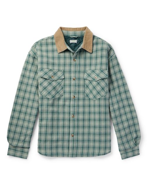 Guess USA Corduroy-Trimmed Checked Cotton-Flannel Shirt