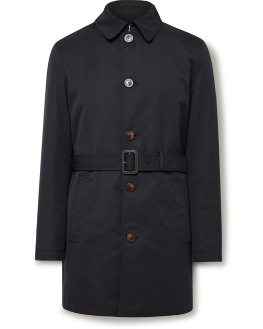 Canali Leather-Trimmed Belted Padded Twill Trench Coat