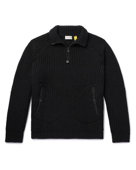 Moncler Genius Pharrell Williams Shell-Trimmed Ribbed Wool Half-Zip Sweater