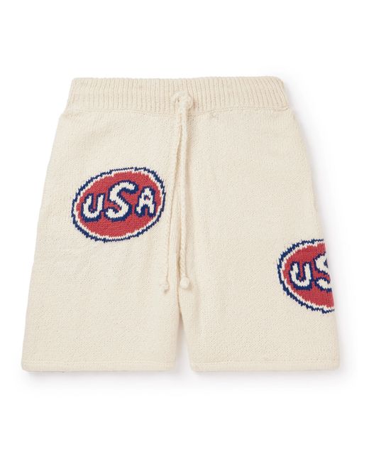 Cherry Los Angeles Straight-Leg Logo-Intarsia Organic Cotton Shorts