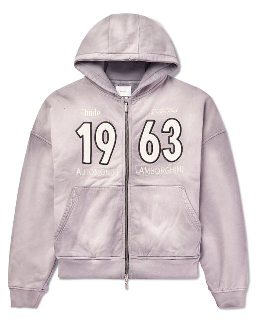 Rhude Lamborghini Logo-Embroidered Distressed Cotton and Lyocell-Blend Jersey Hoodie