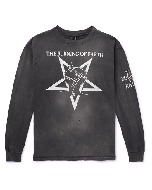 Saint Mxxxxxx Burning Of Earth Distressed Printed Cotton-Jersey T-Shirt