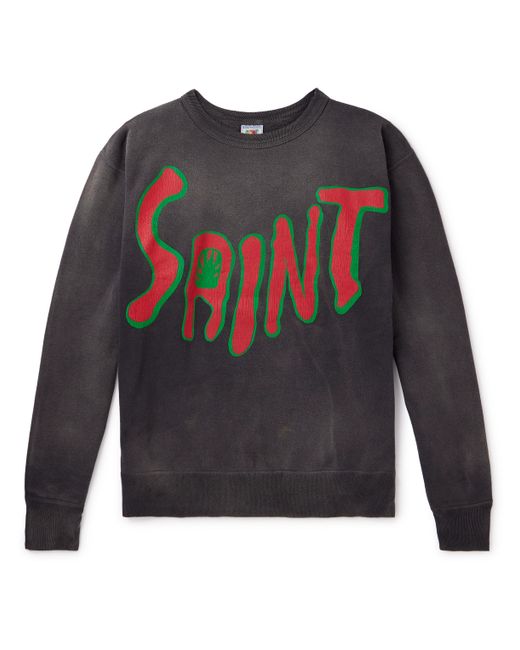 Saint Mxxxxxx Distressed Logo-Print Cotton-Jersey Sweatshirt