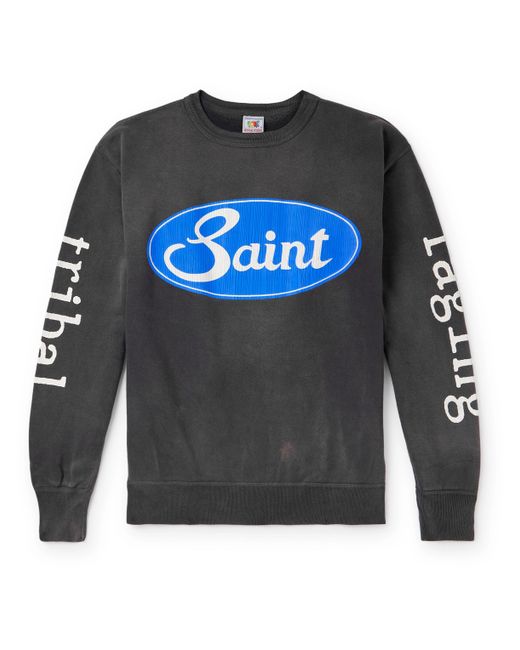 Saint Mxxxxxx Logo-Print Distressed Cotton-Jersey Sweatshirt