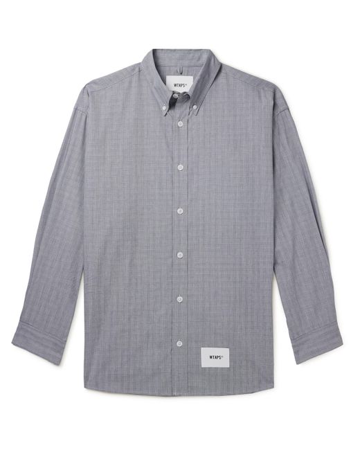 Wtaps Button-Down Collar Logo-Print Prince of Wales Checked Cotton Shirt