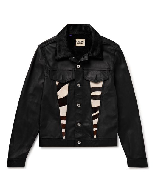 Gallery Dept. Gallery Dept. Calf Hair-Trimmed Embroidered Leather Trucker Jacket