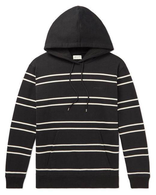Saint Laurent Slim-Fit Logo-Embroidered Striped Cotton-Jersey Hoodie