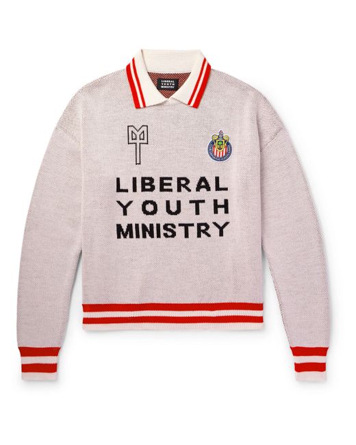 Liberal Youth Ministry C.D. Guadalajara Striped Logo-Embroidered Intarsia Wool-Blend Sweater