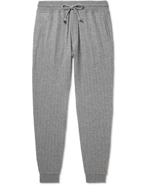 Brunello Cucinelli Tapered Pinstriped Cashmere and Cotton-Blend Sweatpants