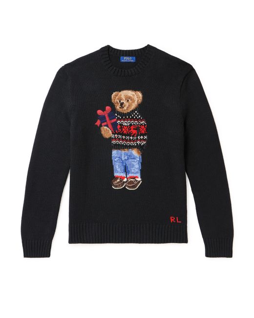 Polo Ralph Lauren Embroidered Intarsia Cotton and Cashmere-Blend Sweater
