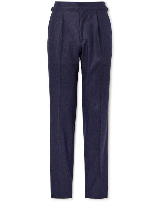 Thom Sweeney Slim-Fit Straight-Leg Pleated Cotton-Blend Trousers