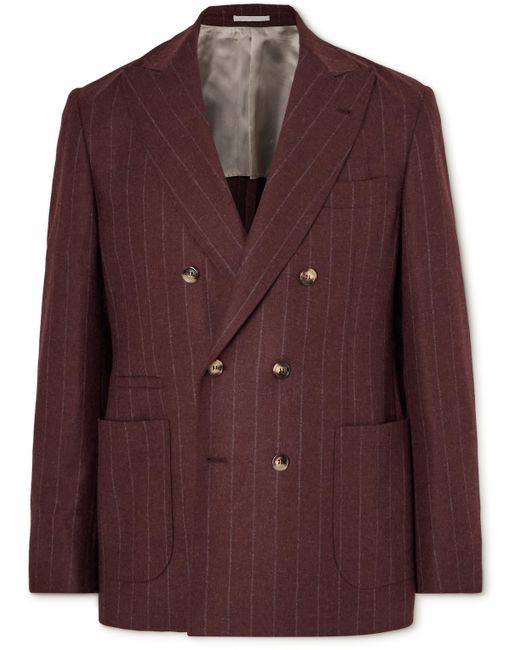 Brunello Cucinelli Double-Breasted Pinstriped Wool Mohair and Cashmere-Blend Suit Jacket