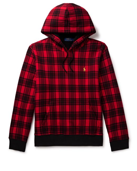Polo Ralph Lauren Logo-Embroidered Checked Cotton-Jersey Hoodie