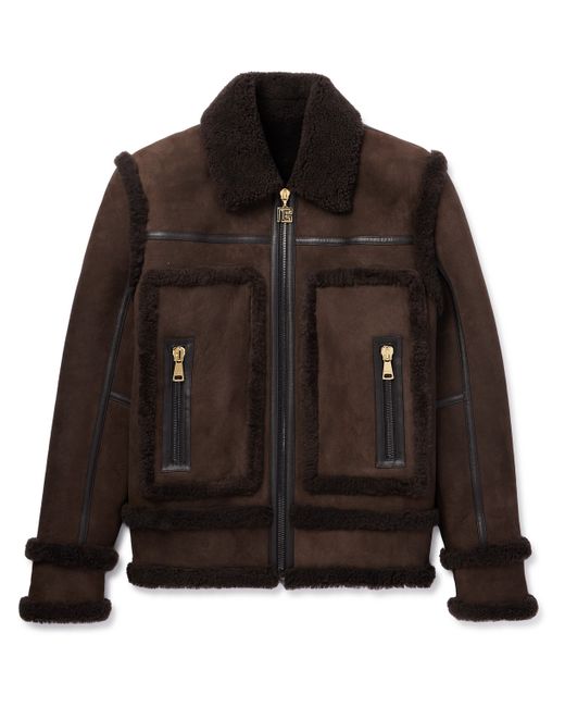 Balmain Leather-Trimmed Shearling Jacket