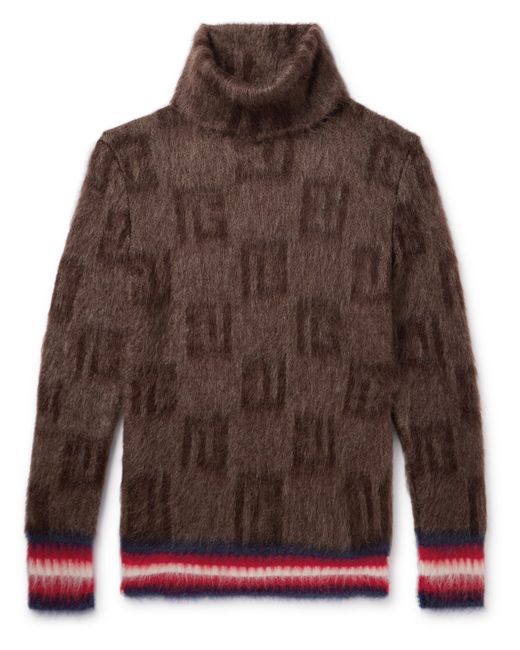 Balmain Striped Printed Brushed Mohair-Blend Rollneck Sweater
