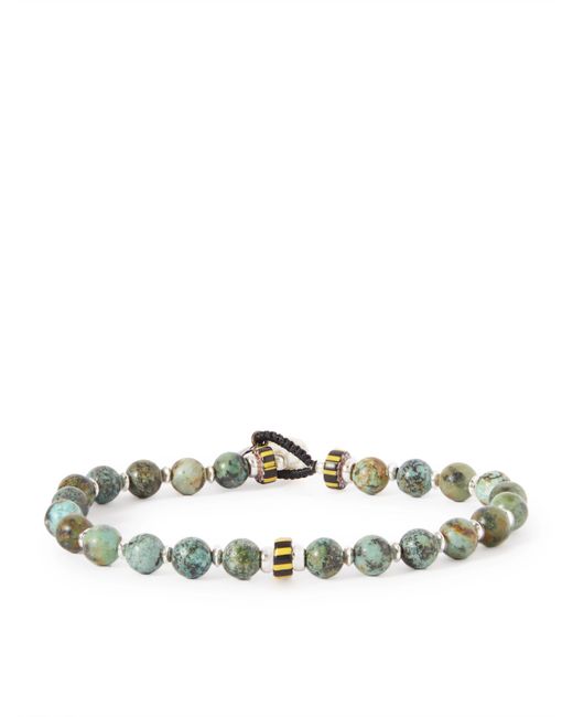 Mikia Silver Cord Turquoise and Shell Beaded Bracelet