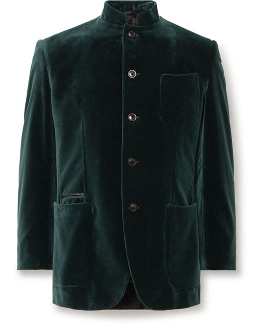 Purdey Estate Mandarin-Collar Leather-Trimmed Cotton-Velvet Tuxedo Jacket UK/US 38