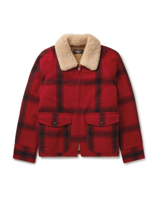 Rrl Shearling-Trimmed Padded Checked Wool Jacket