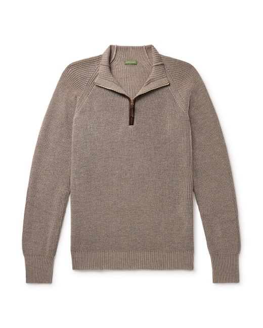 Sid Mashburn Slim-Fit Suede-Trimmed Merino Wool Half-Zip Sweater