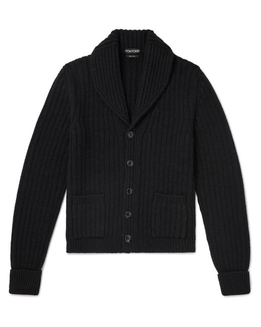 Tom Ford Shawl-Collar Ribbed Wool and Cashmere-Blend Cardigan