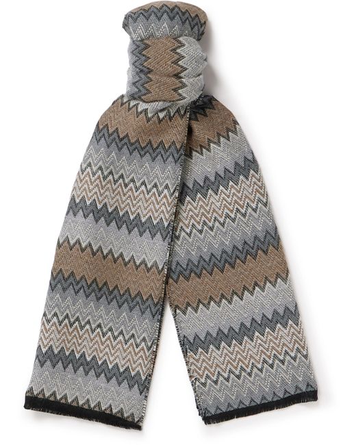Missoni Fringed Striped Crocheted Cotton Scarf