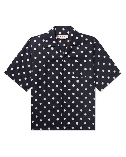 Marni Convertible-Collar Polka-Dot Satin Shirt