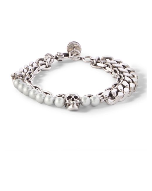 Alexander McQueen Tone and Faux Pearl Chain Bracelet