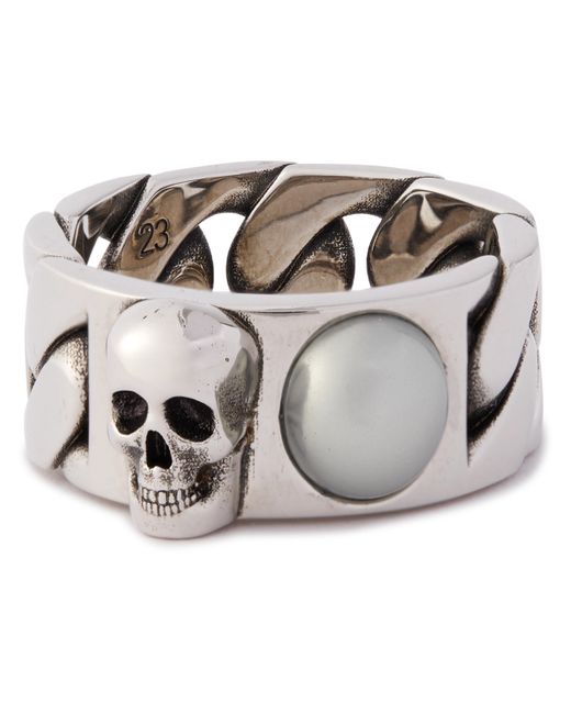 Alexander McQueen Skull Burnished Tone Faux Pearl Ring