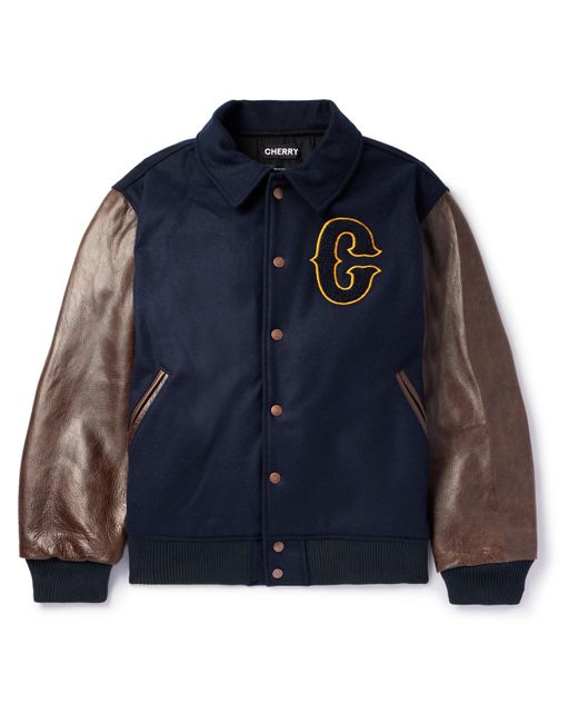 Cherry Los Angeles Rach Wear Appliqued Wool and Leather Varsity Jacket