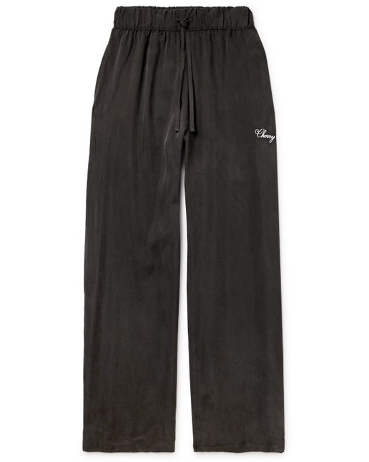 Cherry Los Angeles Wide-Leg Logo-Embroidered TENCEL Lyocell Trousers