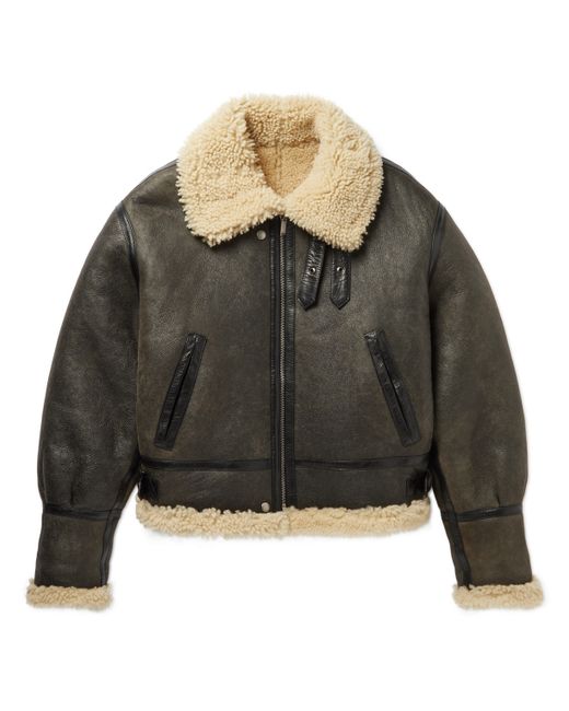 Saint Laurent Reversible Leather-Trimmed Shearling Bomber Jacket