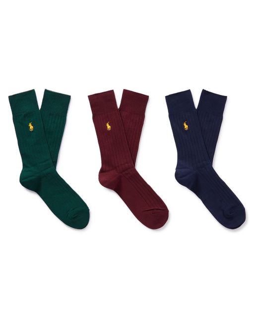 Polo Ralph Lauren Three-Pack Logo-Embroidered Ribbed Cotton-Blend Socks