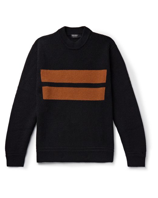 Z Zegna Striped Ribbed Cashmere Sweater