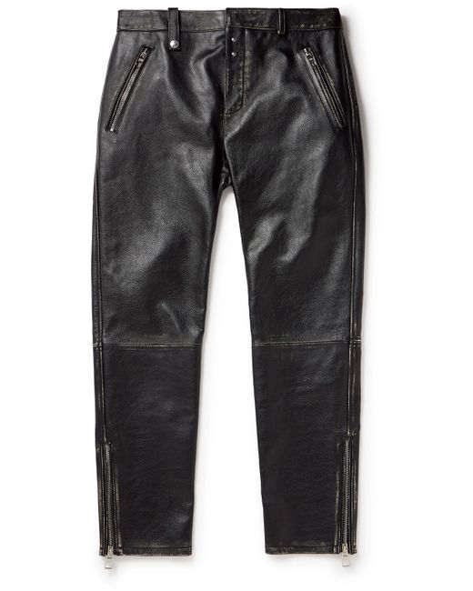 Alexander McQueen Slim-Fit Zip-Detailed Leather Trousers
