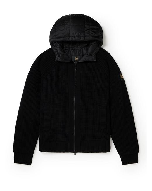 Belstaff Anton Shell-Trimmed Ribbed Wool Hooded Cardigan