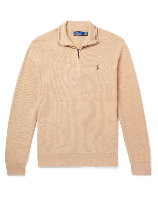 Polo Ralph Lauren Logo-Embroidered Honeycomb-Knit Cotton Half-Zip Sweater