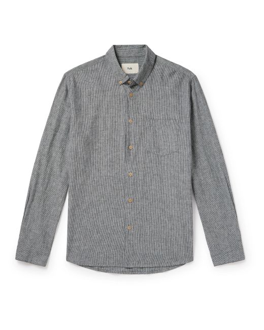 Folk Button-Down Collar Pinstriped Cotton and Linen-Blend Shirt